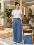 Wash Seamed Wide-Leg Denim Pants