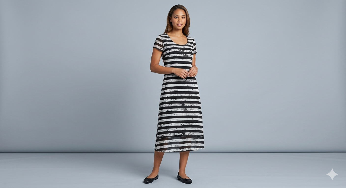 Black and White Distressed Stripe Shift Dress