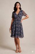 Teal Ditsy Floral Faux-Wrap Mini Dress