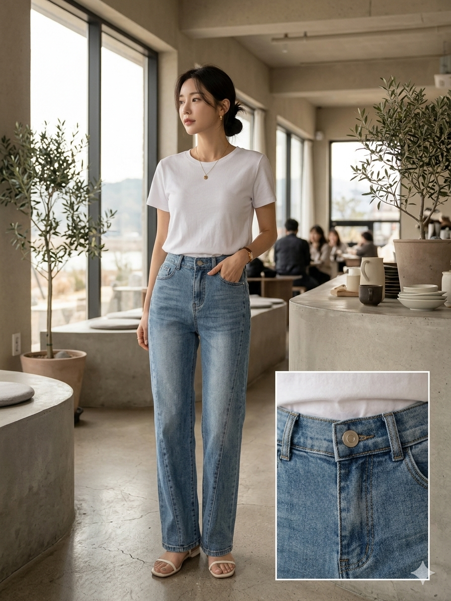 Light-to-Medium Wash Panel-Detail Straight Jeans