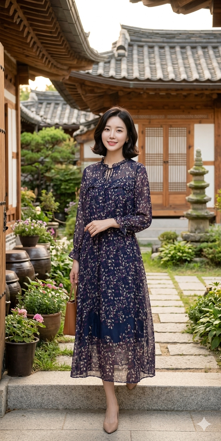 Blue Tiered Floral Midi Dress