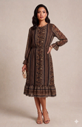 Border Print Bohemian Midi Dress