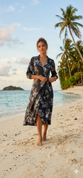 AllSaints Black Tropical Floral Wrap Maxi Dress