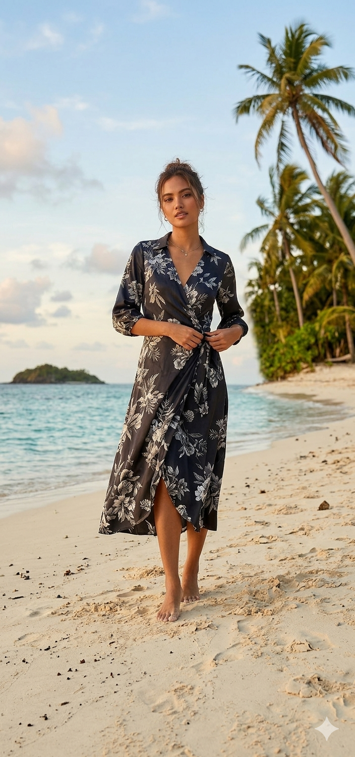 AllSaints Black Tropical Floral Wrap Maxi Dress