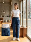Dark Wash Denim Drawstring Cargo Pants