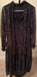 Black and Olive Floral Tiered Shift Dress