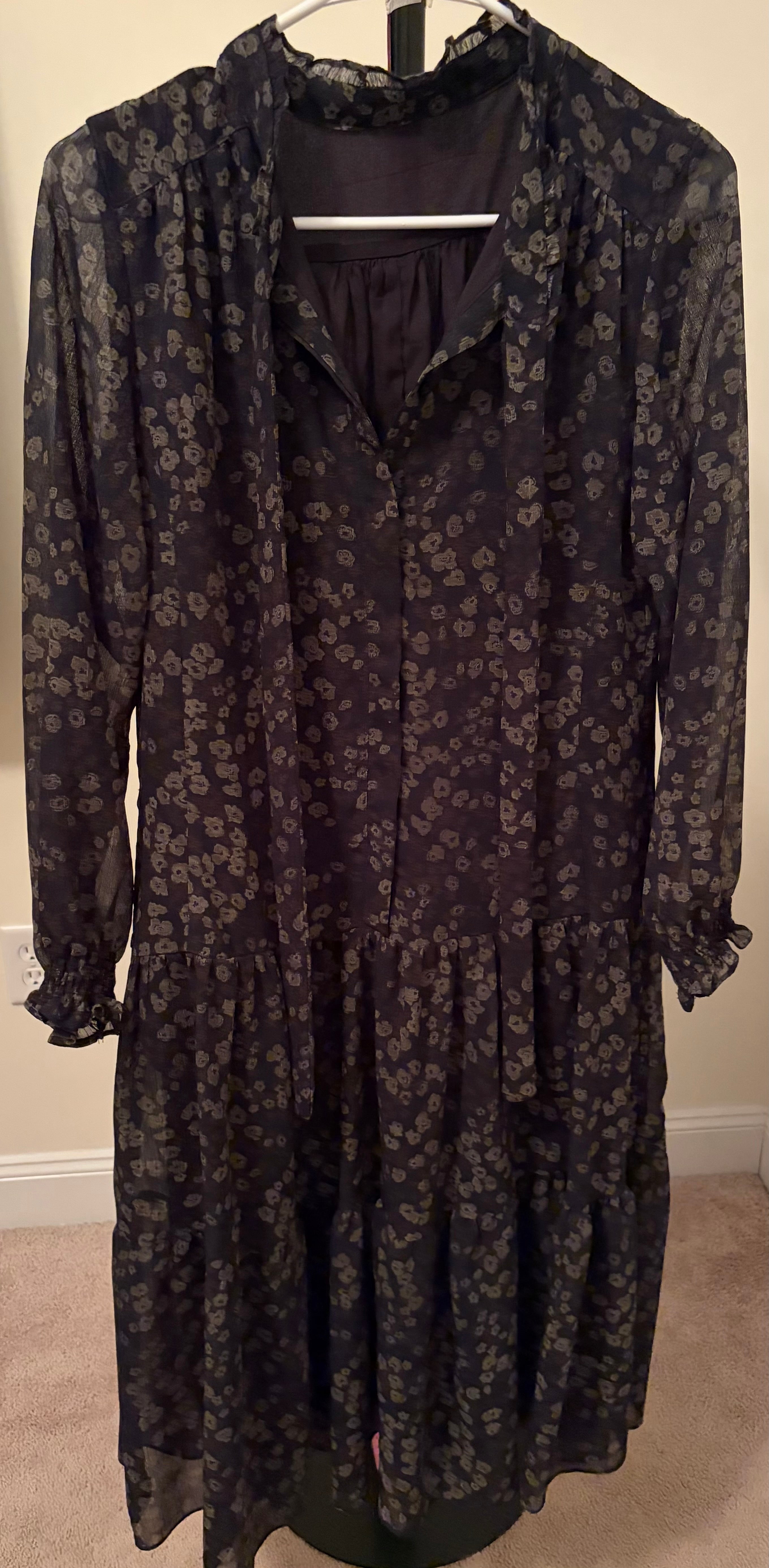 Black and Olive Floral Tiered Shift Dress