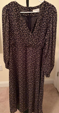 Black Label Long-Sleeve Ditsy Floral V-Neck Midi Dress