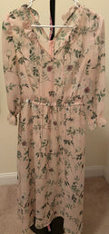 Ruffle V-Neck Botanical Floral Print Midi Dress
