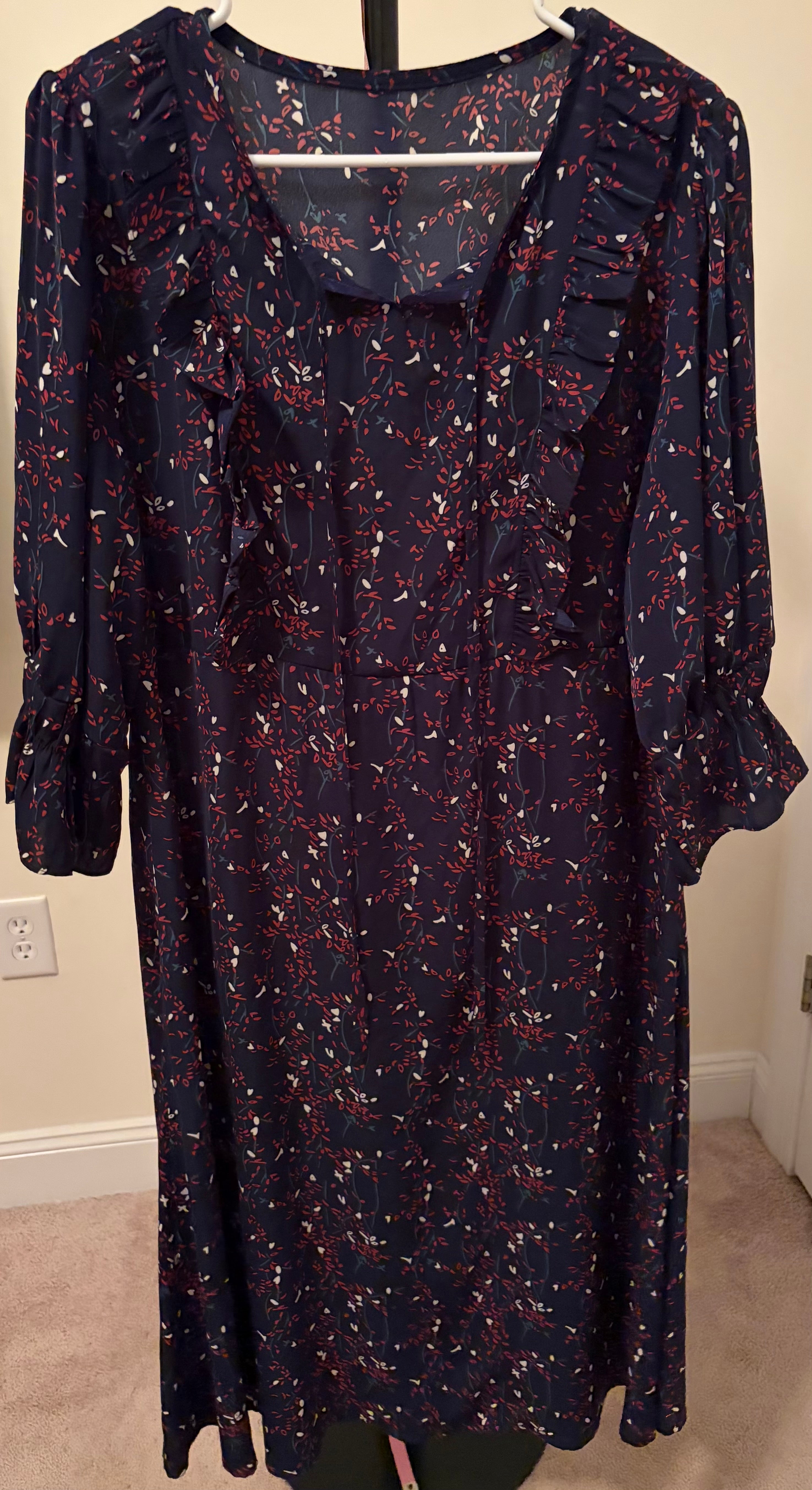 Long Sleeve Dress - Floral/Blue - Large