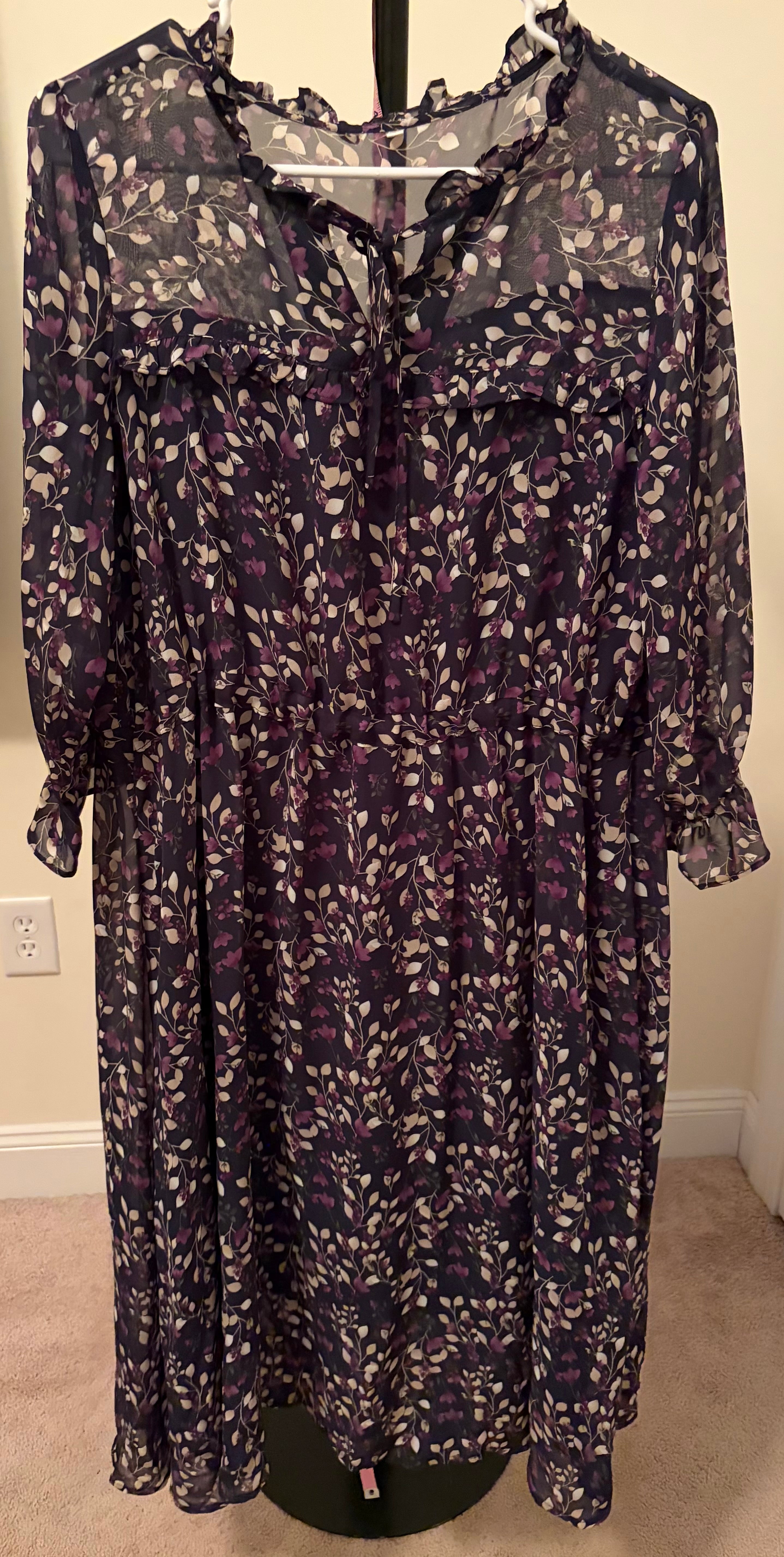 Long Sleeve Dress - Floral - Black - Large